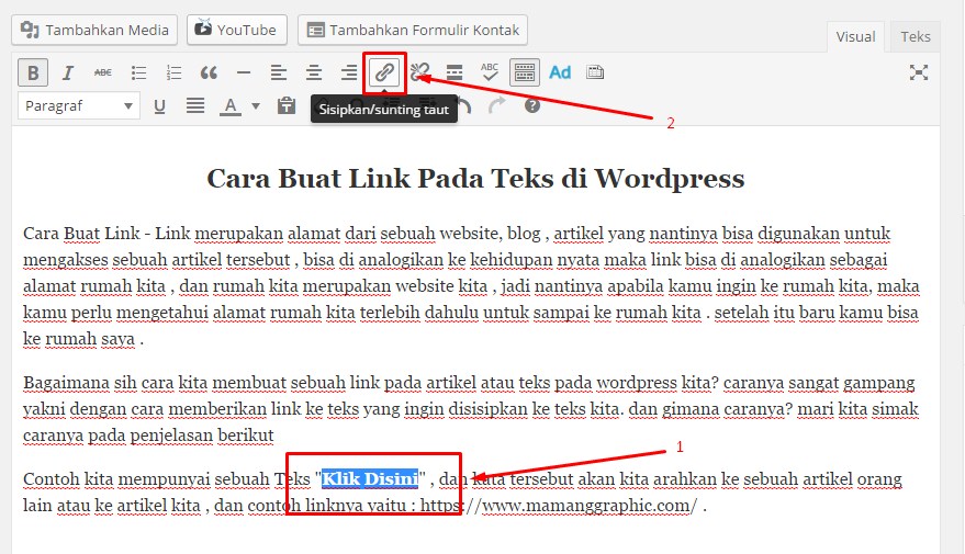 Cara Buat Link Pada Teks di WordPress
