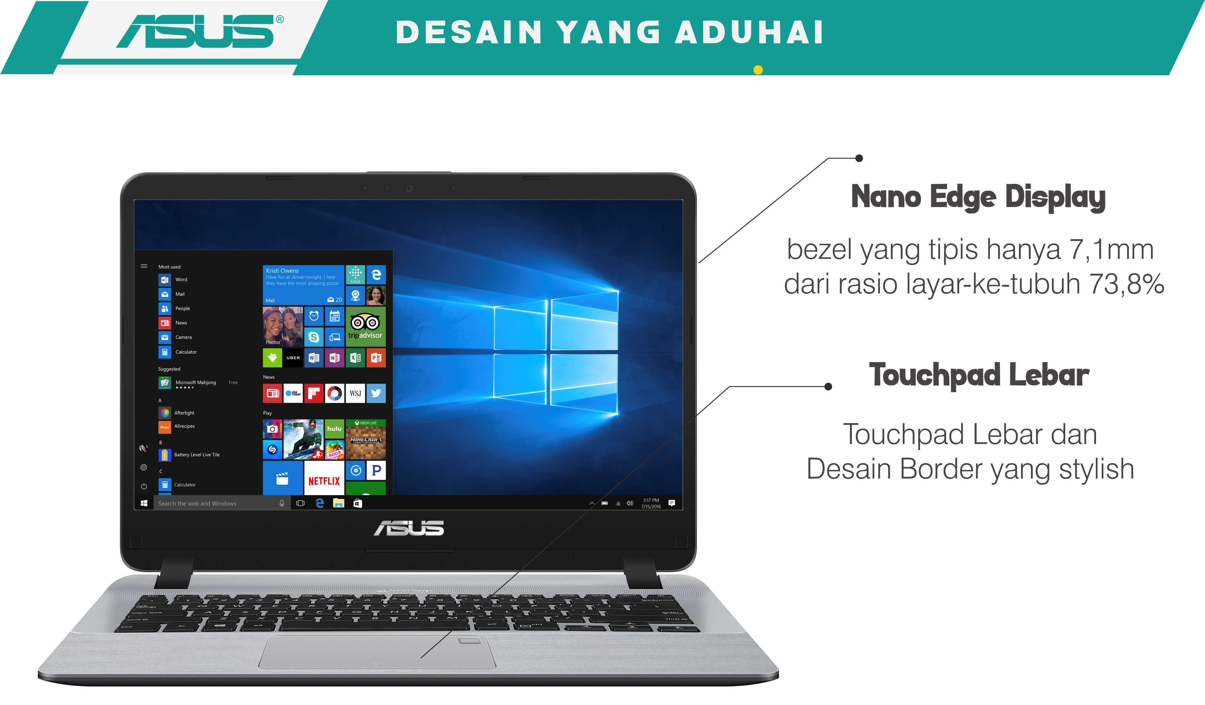 Asus Vivobook A407 Tampil Stylish, Pilihan Kaum Millennial dengan Fingerprint dan Performa Gahar